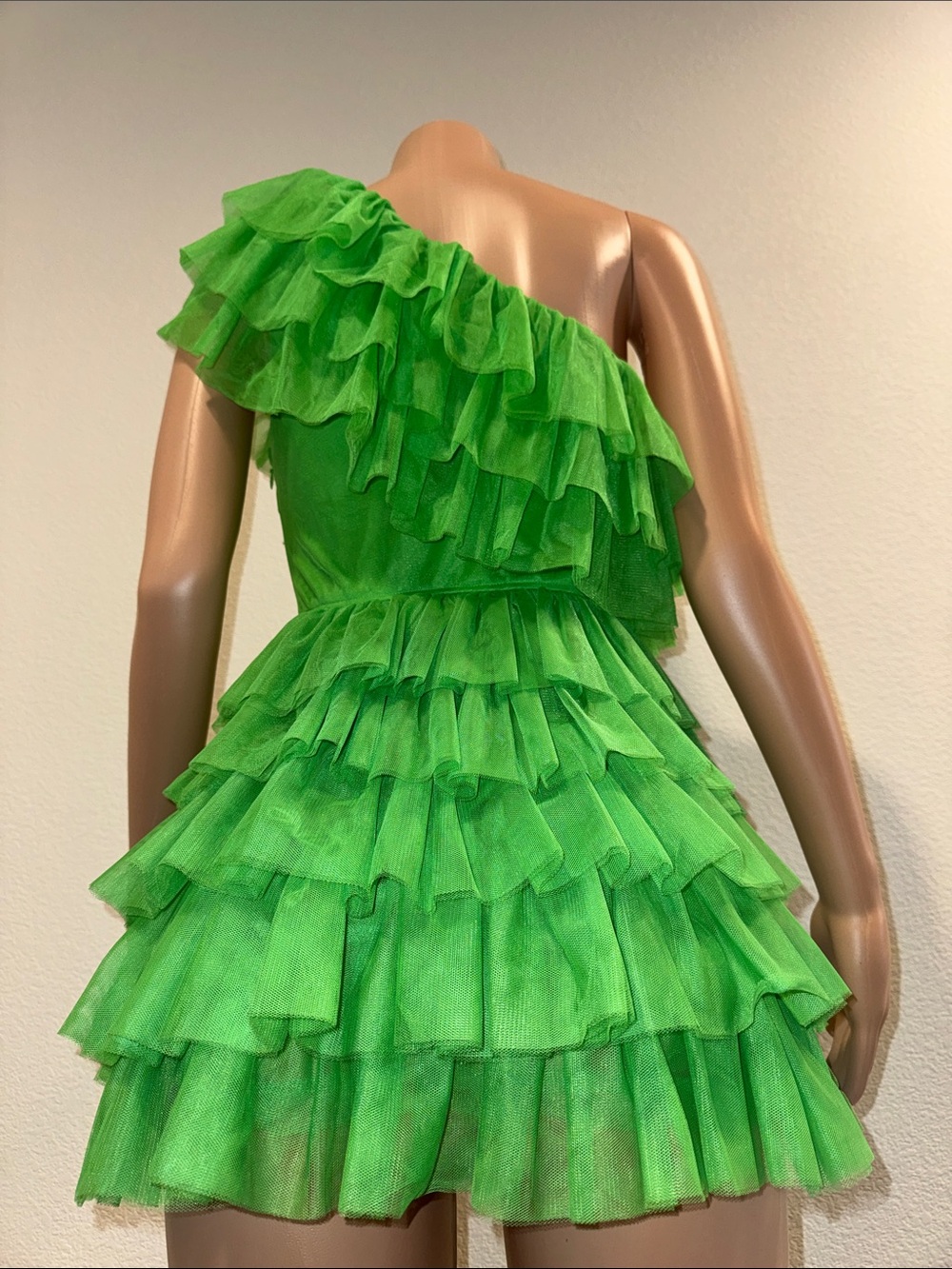 Green One-Shoulder Ruffle Dress - Picture 5 of 7
